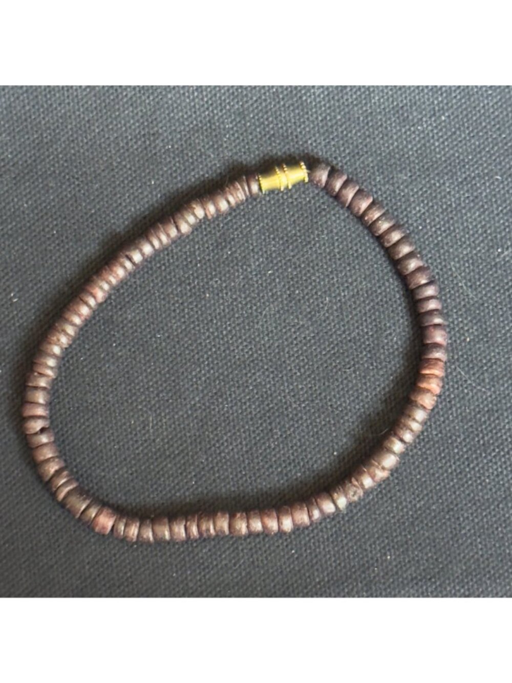 Handmade Wooden Beaded Bracelet Gold-Tone Screw-in Clasp Rustic Design 7 Inches - Picture 3 of 10